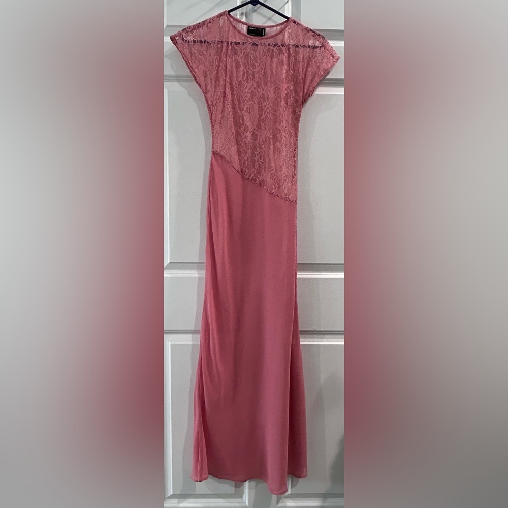 ASOS Pink Lace‎ Chiffon Night Dress Size 2 Sheer Maxi Feminine Sexy Layering